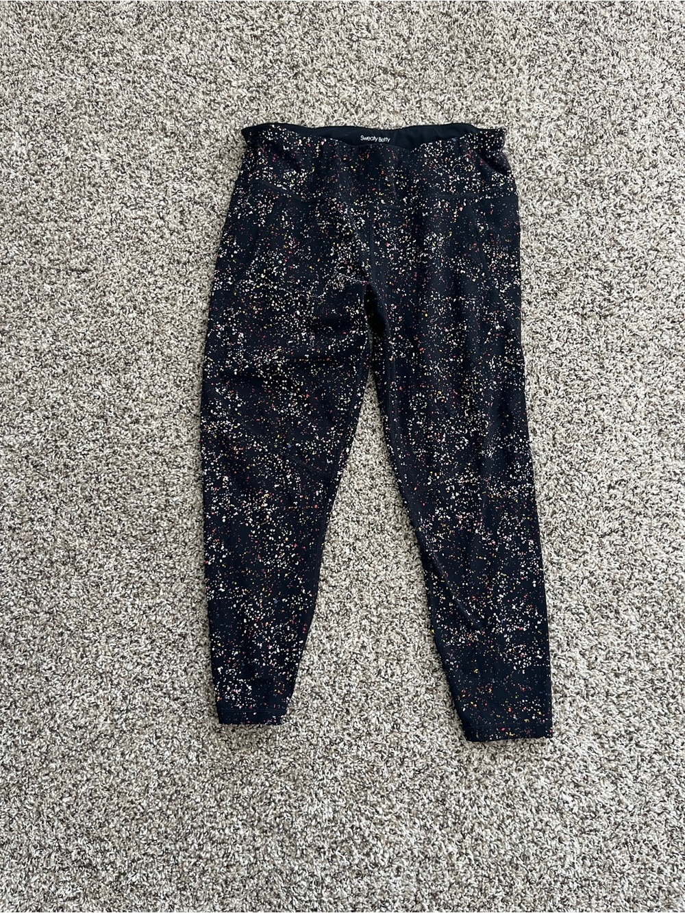 Sweaty Betty Black Leggings with Multicolor Speckle Print